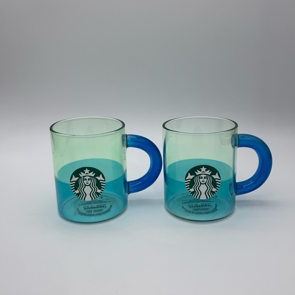 Set Of Two 2021 Starbucks Blue Handled Glass Coffee Mug Cup 12 Oz - Picture 7 of 9